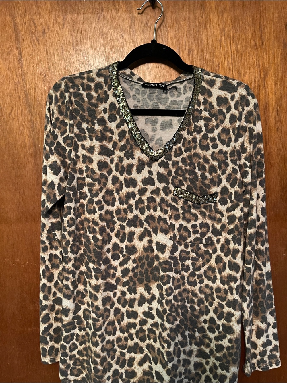 HEIMISH USA Leopard Print Top with Sequin Trim